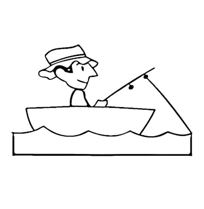 Målarbild En Man Fiskar På Båten
