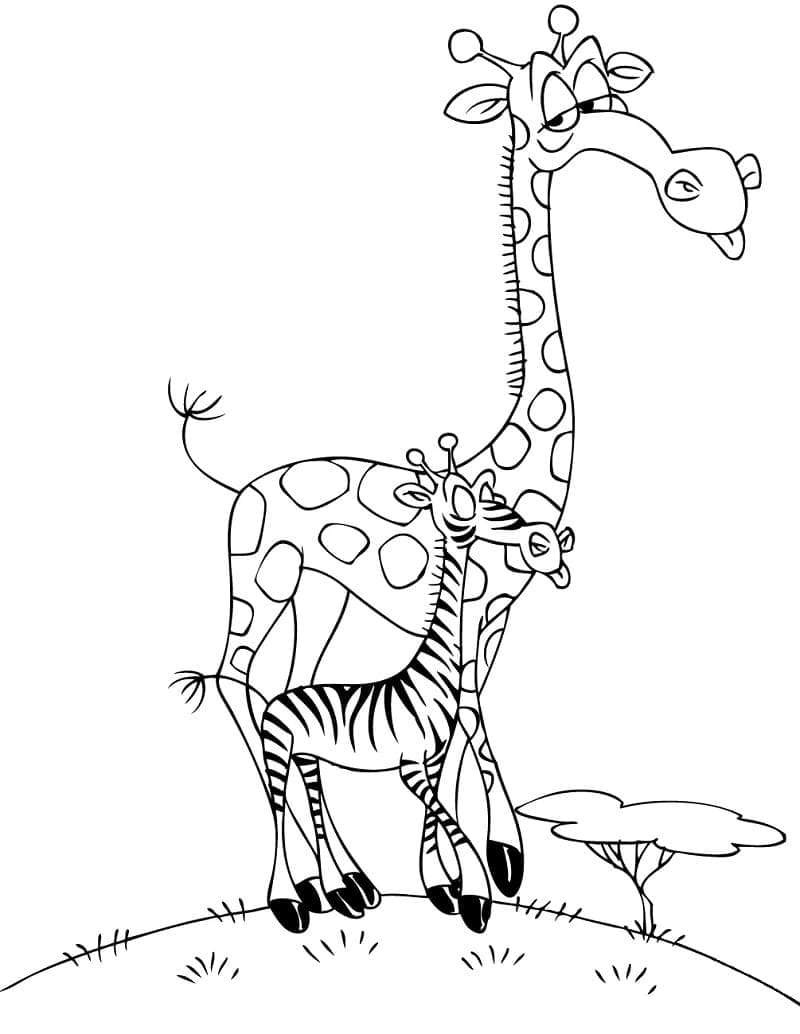 Målarbild Giraff och Zebra