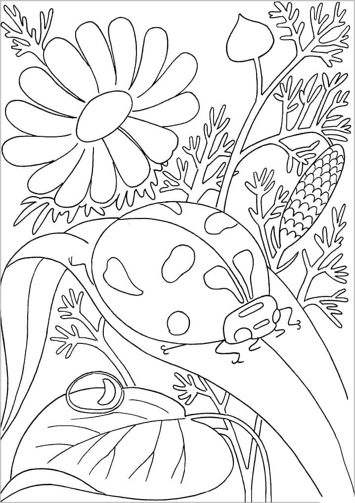 Målarbild Nyckelpiga och Blommor
