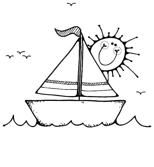 Målarbild Söt Sol och Båt