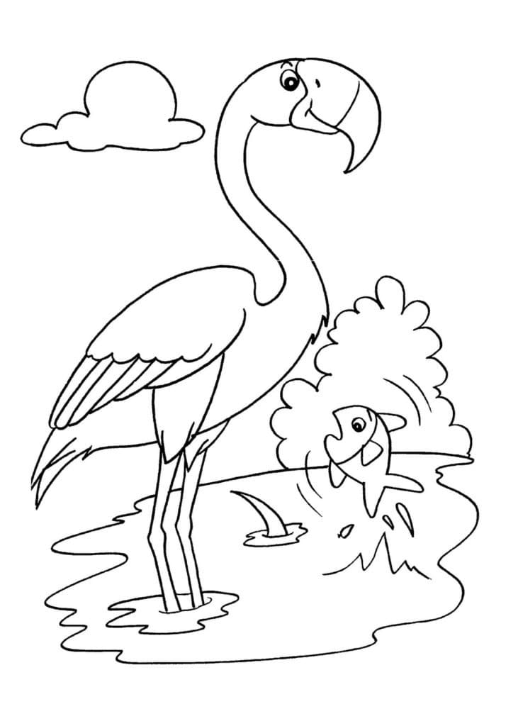 Målarbild Flamingo och en Fisk