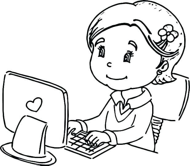 Målarbild Flicka med Dator