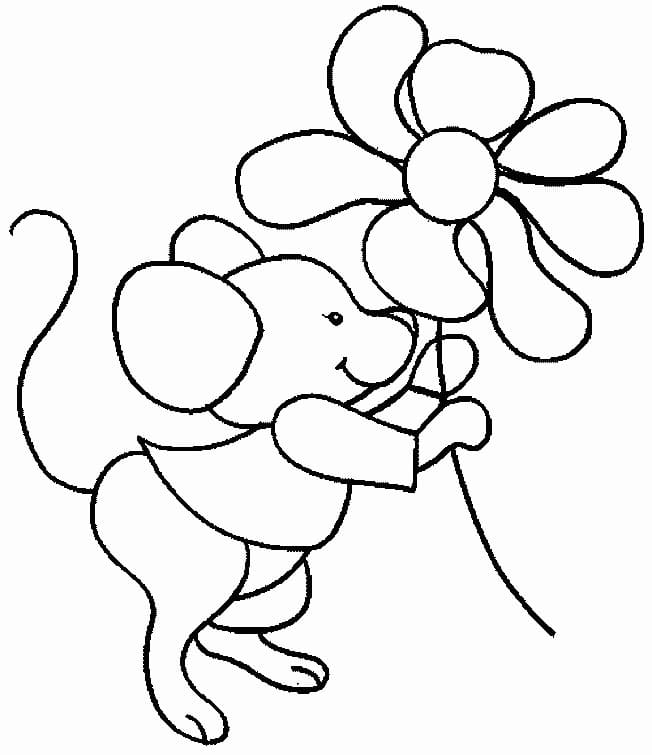 Målarbild Mus med Blomma