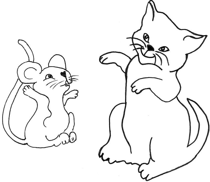 Målarbild Mus och Katt