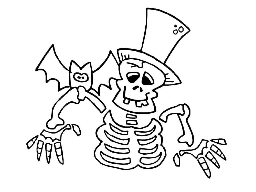 Målarbild Skelett och Fladdermus