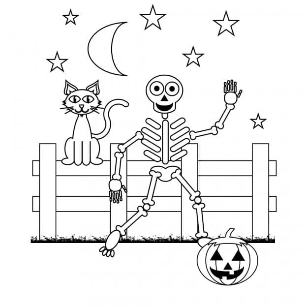 Målarbild Skelett och Svart Katt