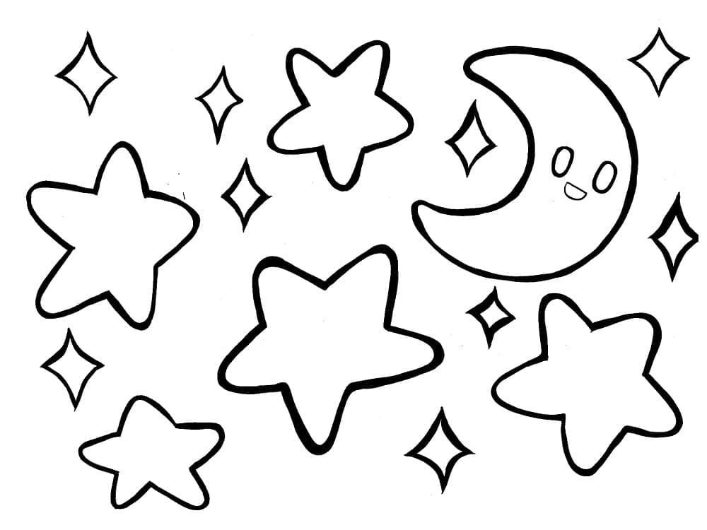 Målarbild Söt Måne och Stjärnor