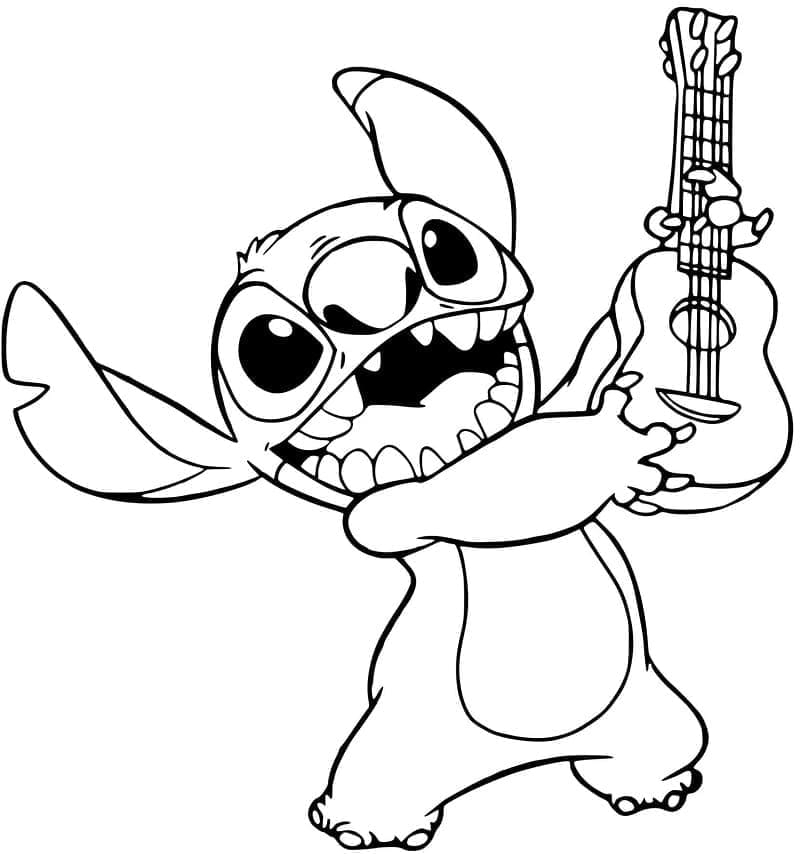 Målarbild Stitch och en Gitarr