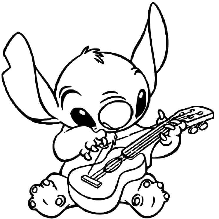 Målarbild Stitch Spelar Gitarr