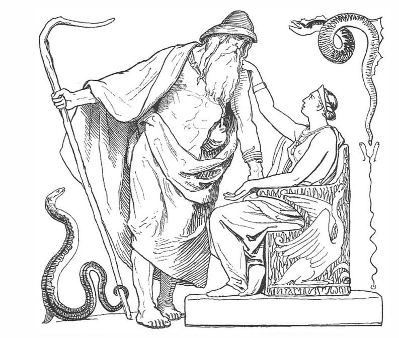 Målarbild Nordisk Mytologi Odin och Frigg