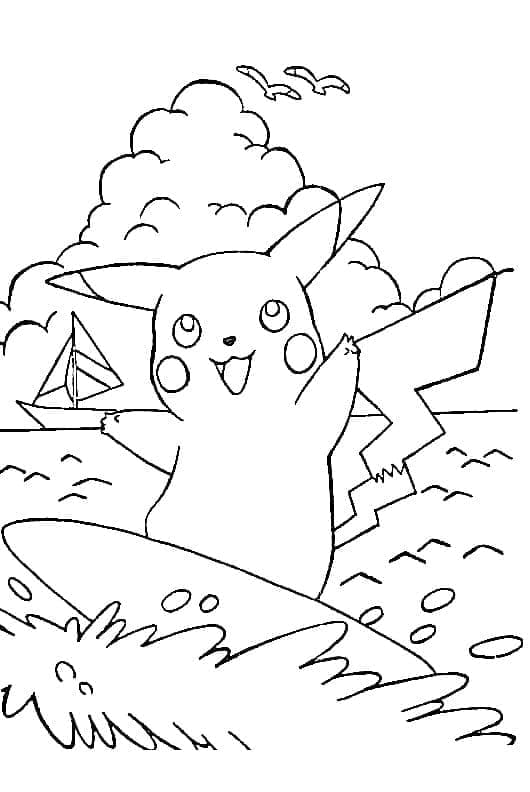 Målarbild Pikachu Surfar