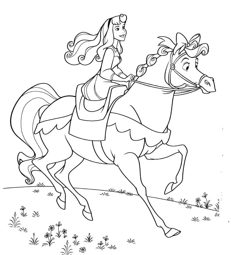 Målarbild Prinsessan Aurora Rider på en Häst