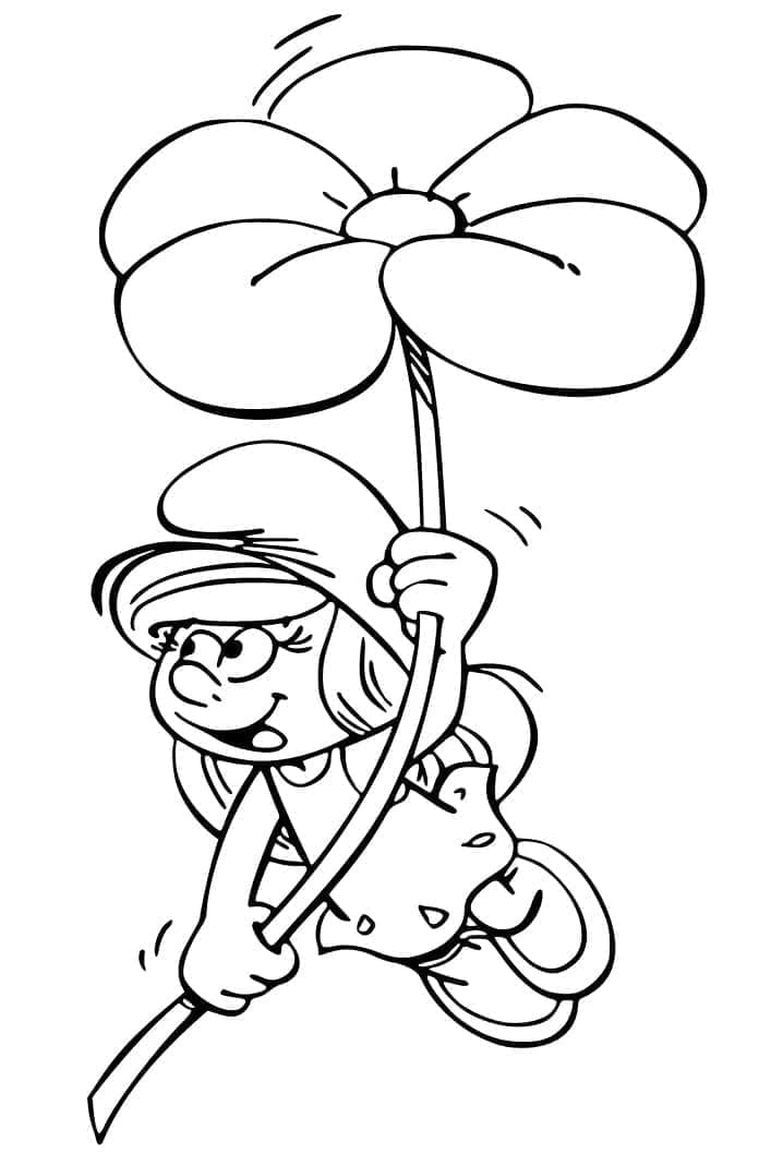 Målarbild Smurfan med en Blomma