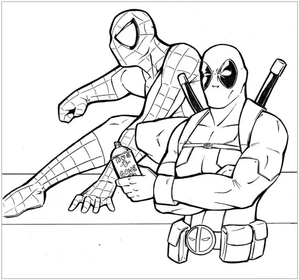 Målarbild Spindelmannen och Deadpool