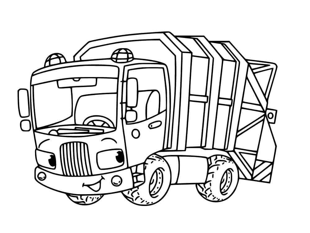 Målarbild Camión de Basura de Dibujos Animados para colorear