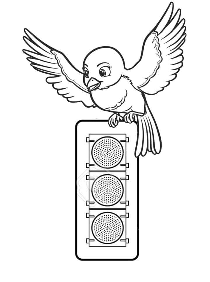 Målarbild Fågel och Trafikljus