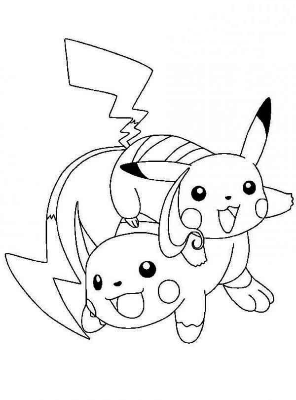 Målarbild Pikachu et Raichu