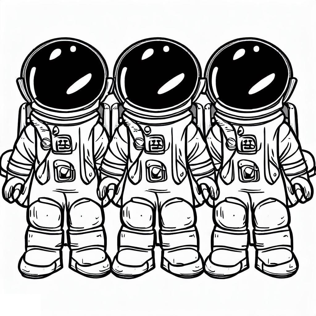 Målarbild Tre Astronauter
