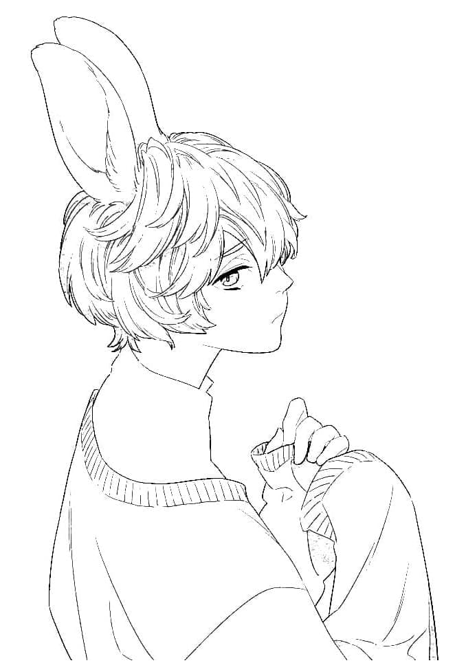Målarbild Anime Pojke med Kanin Öron
