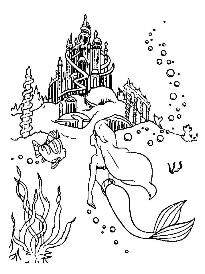 Målarbild Ariel och Slottet