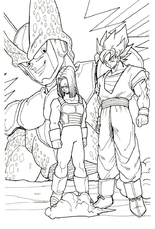 Målarbild Cell, Android 17 och Son Goku