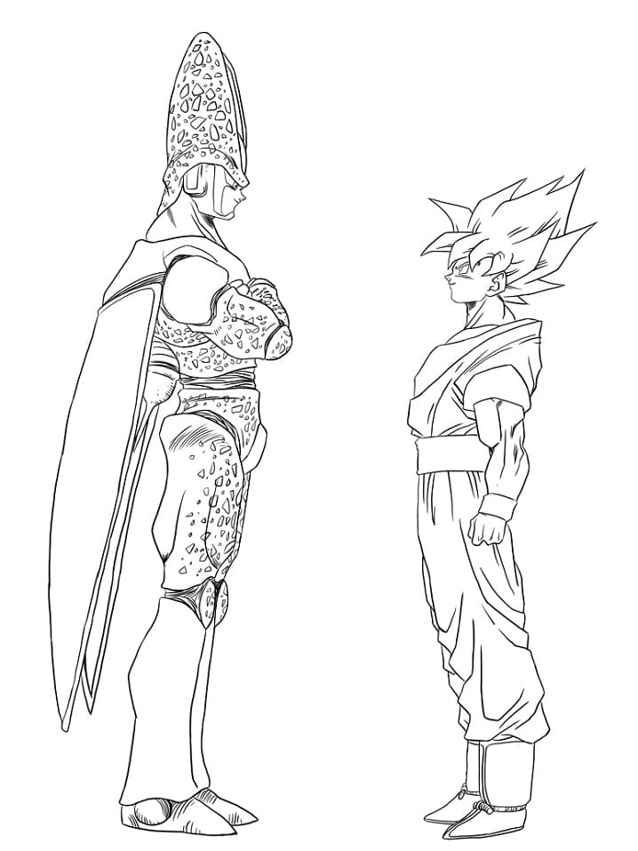 Målarbild Cell och Son Goku från Dragon Ball Z