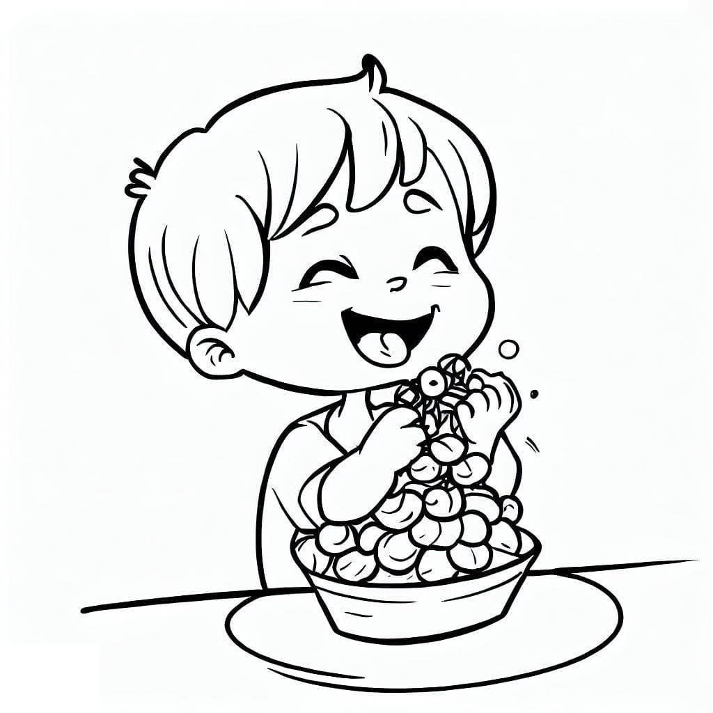 Målarbild En Pojke Äter Vindruvor
