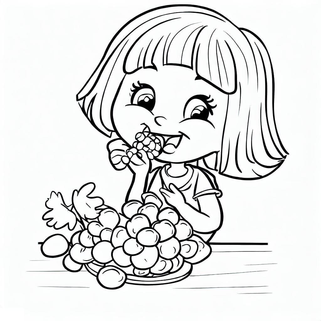 Målarbild Flicka Äter Vindruvor