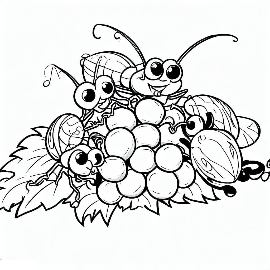Målarbild Insekter och Vindruvor