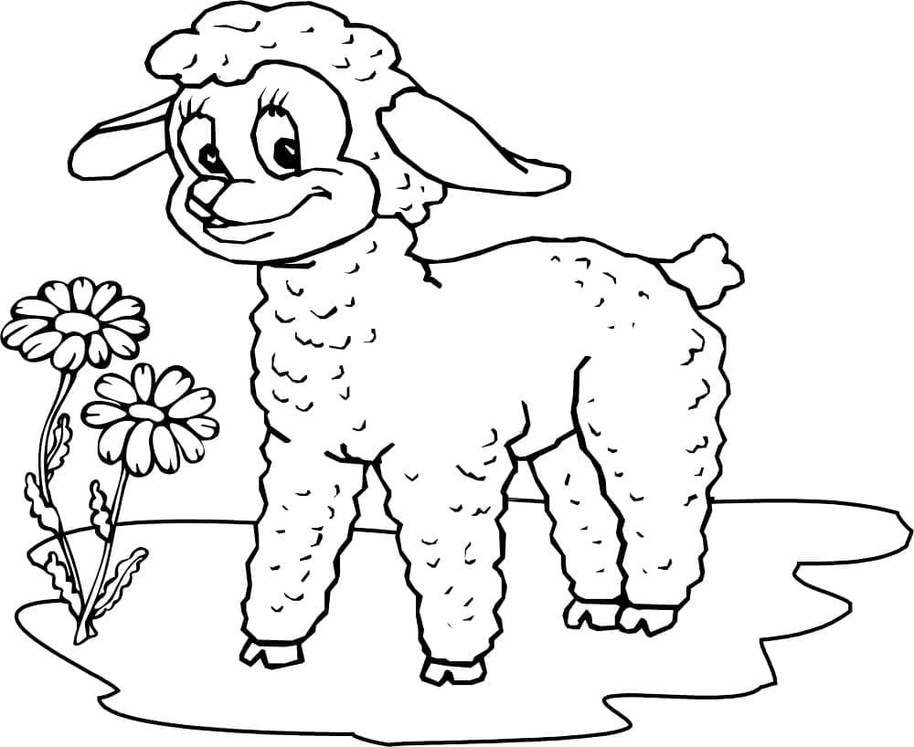 Målarbild Lamm med Blommor