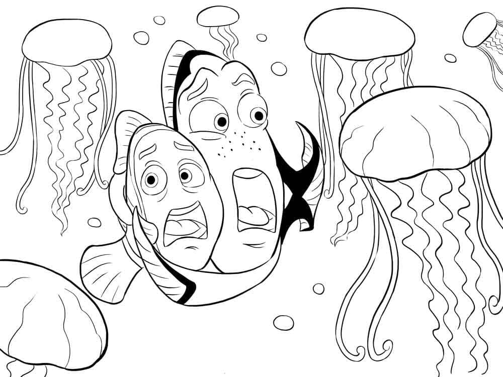 Målarbild Marvin, Nemo och Doris - Skiv ut gratis på malarbilder.se