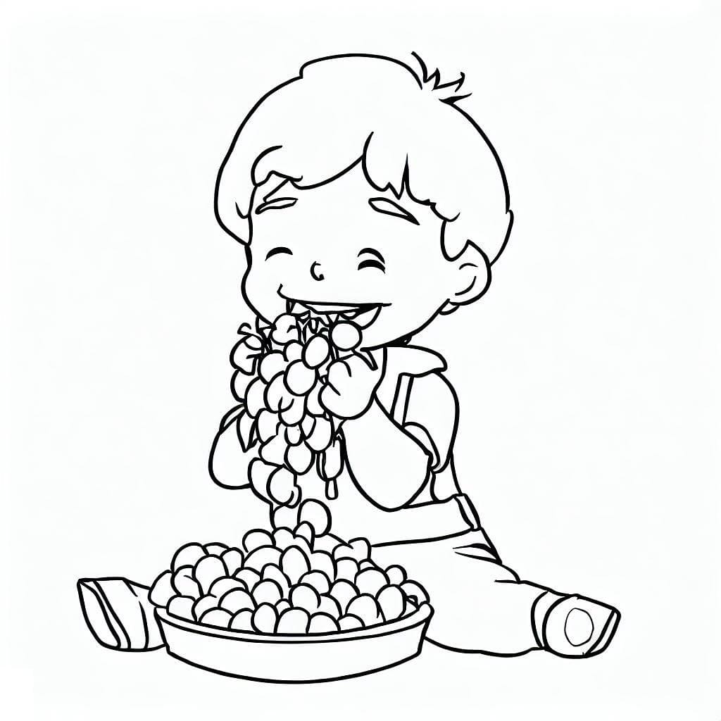 Målarbild Pojke Äter Vindruvor