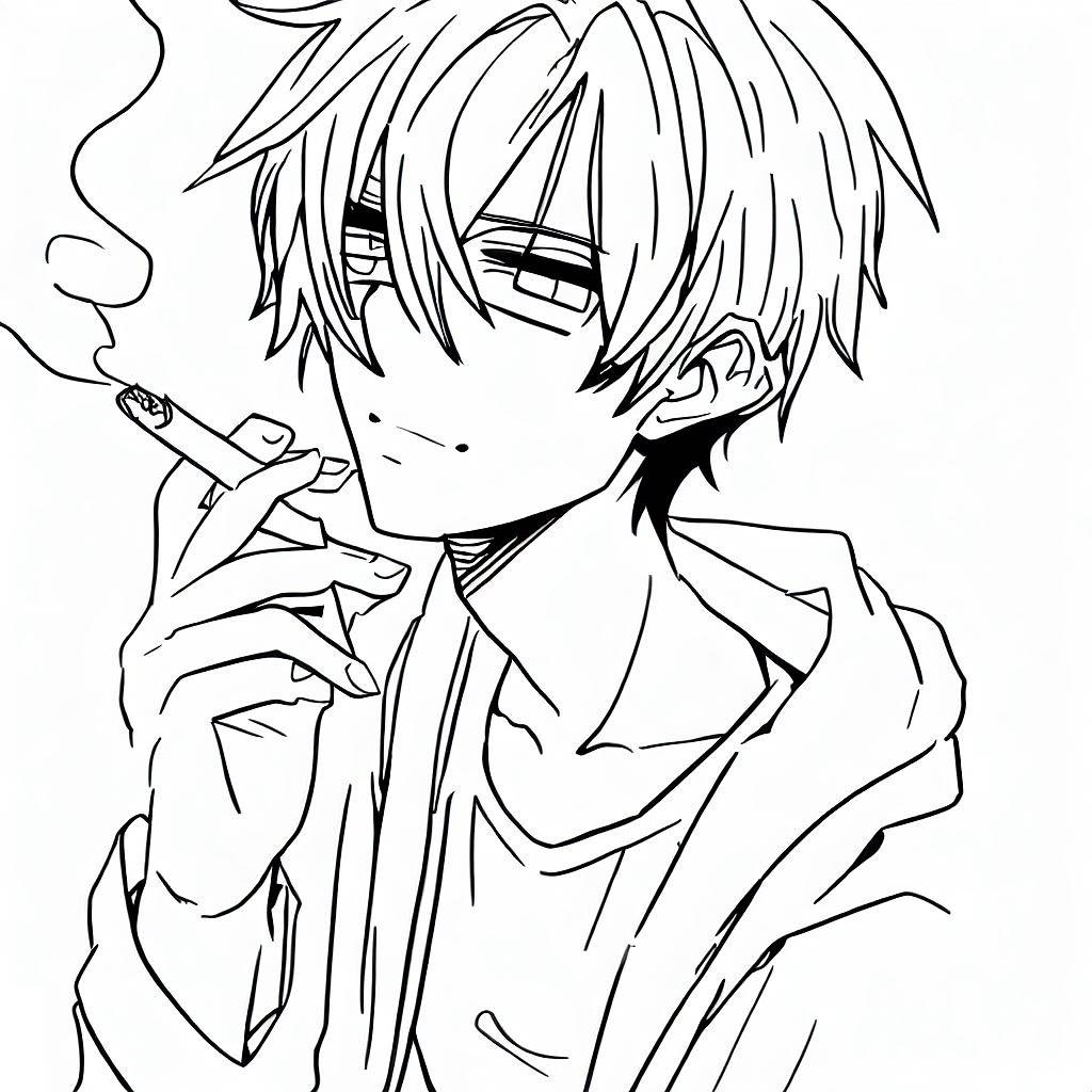 Målarbild Rökande Anime Pojke