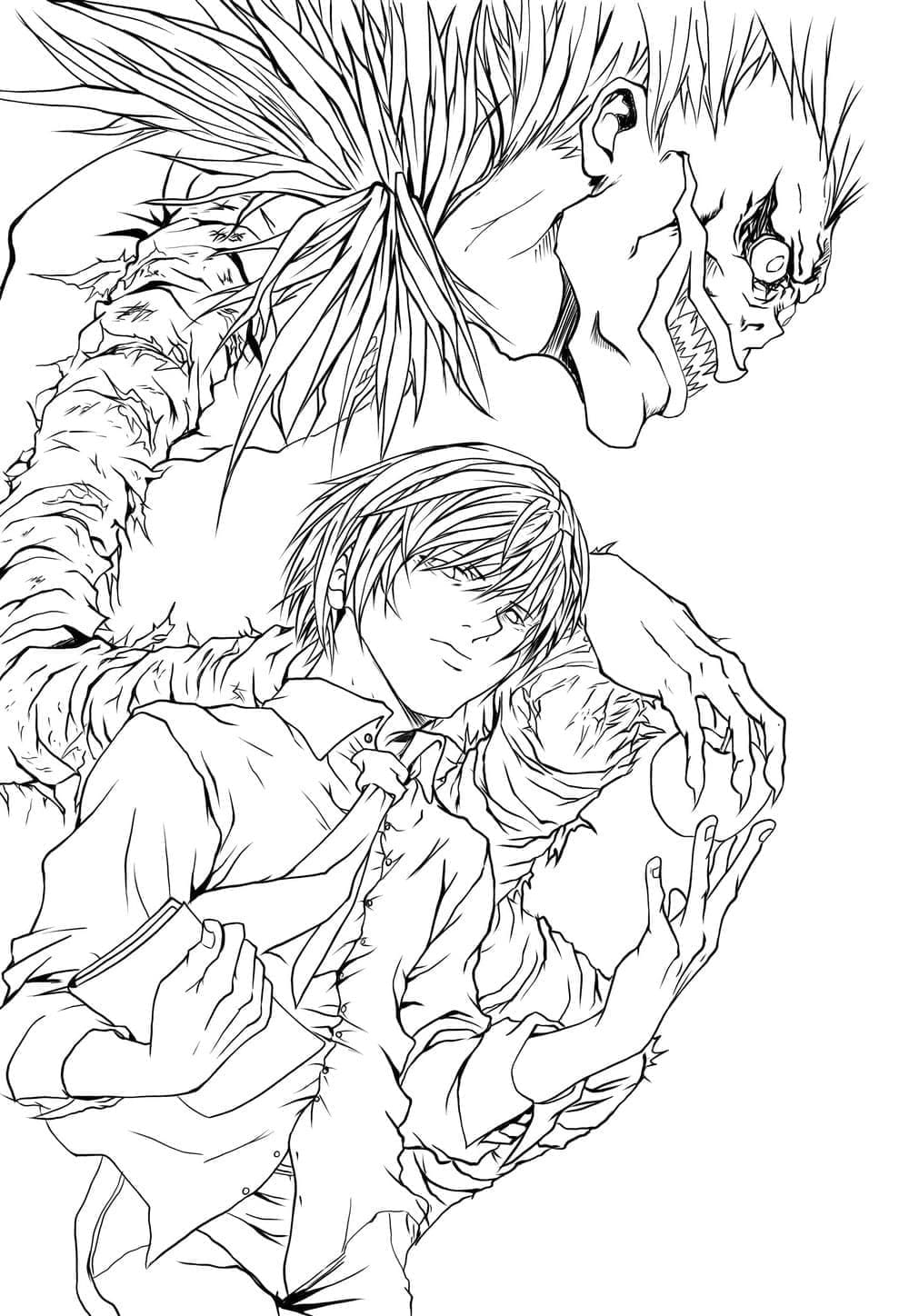 Målarbild Ryuk och Light Yagami från Death Note
