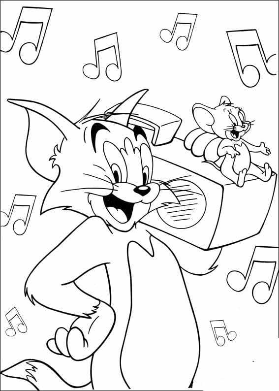 Målarbild Tom och Jerry Lyssnar på Musik