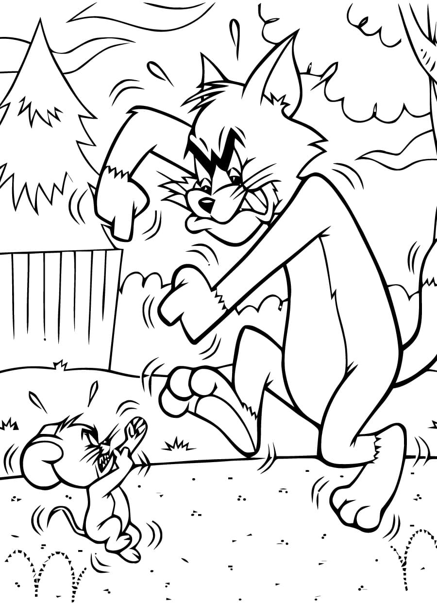 Målarbild Tom och Jerry Slåss