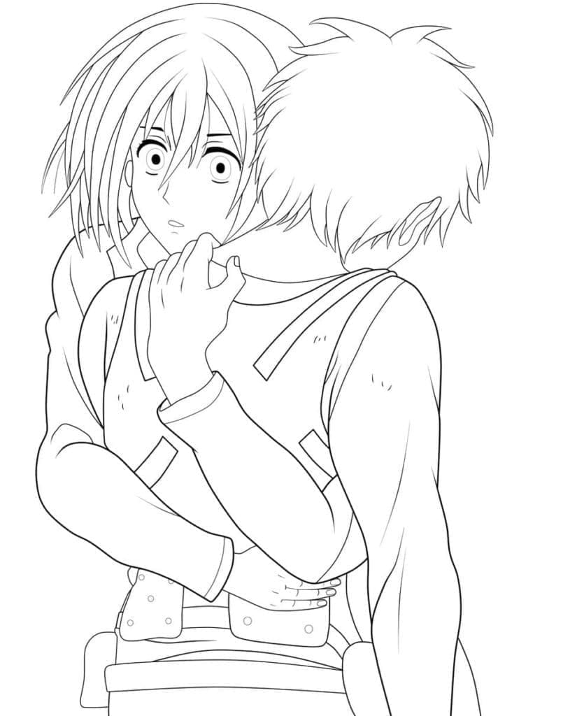 Målarbild Eren Yeager och Mikasa