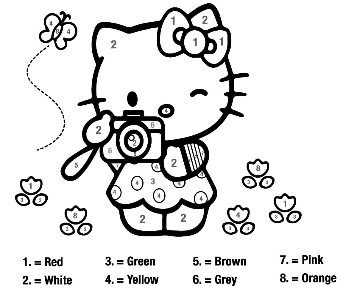 Målarbild Hello Kitty med Fotokamera Måla efter nummer