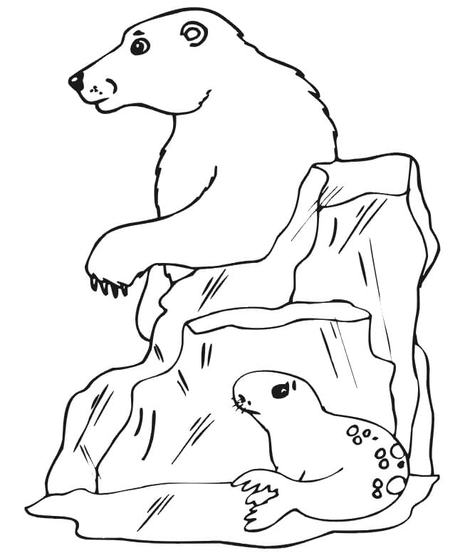 Målarbild Isbjörn och en Säl
