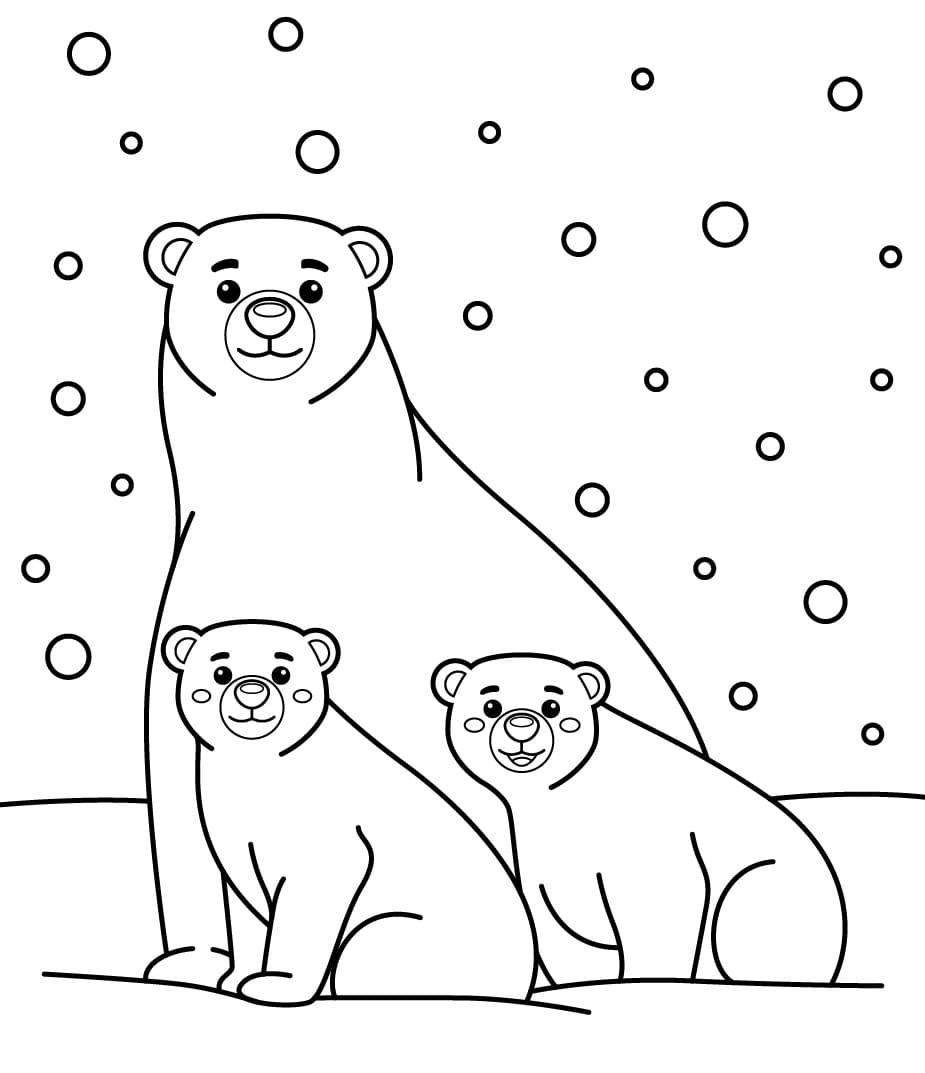 Målarbild Isbjörnsfamilj
