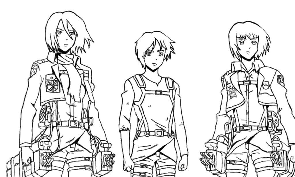 Målarbild Mikasa, Eren och Armin