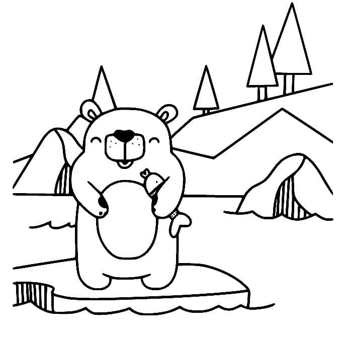 Målarbild Söt Isbjörn och en Fisk
