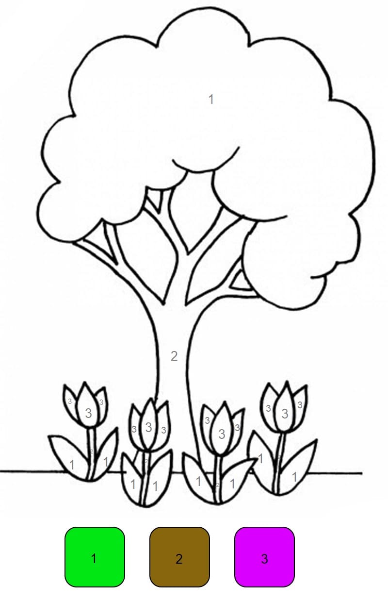 Målarbild Träd och Blommor Måla Efter Nummer