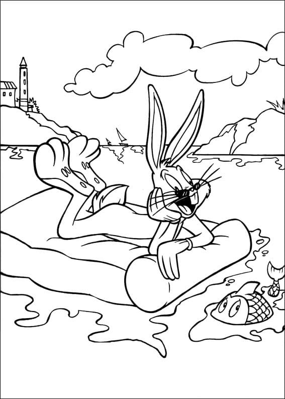 Målarbild Bugs Bunny and a Fish coloring