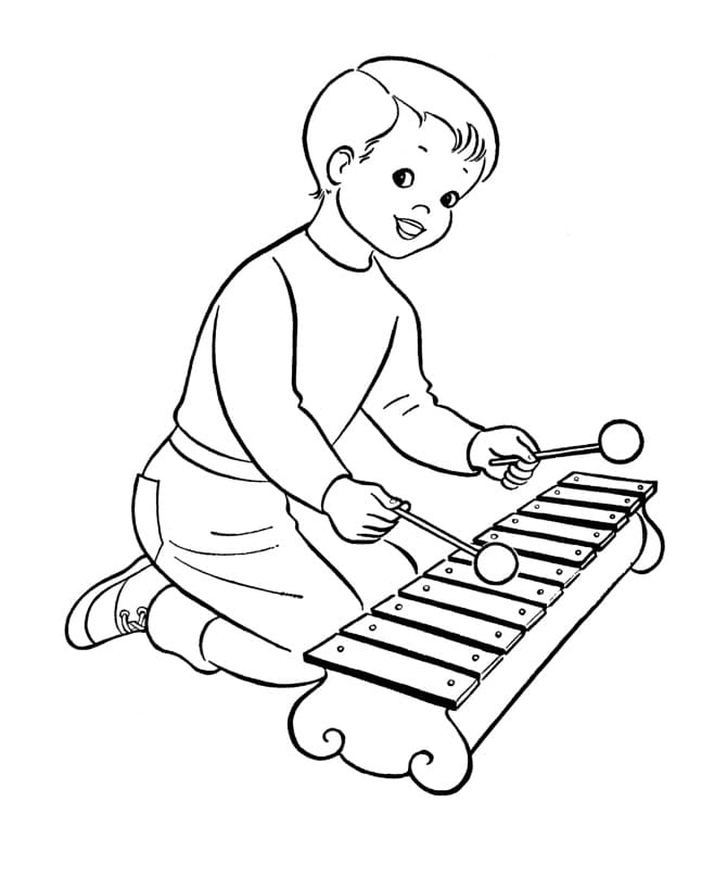Målarbild En Pojke Spelar Xylofon