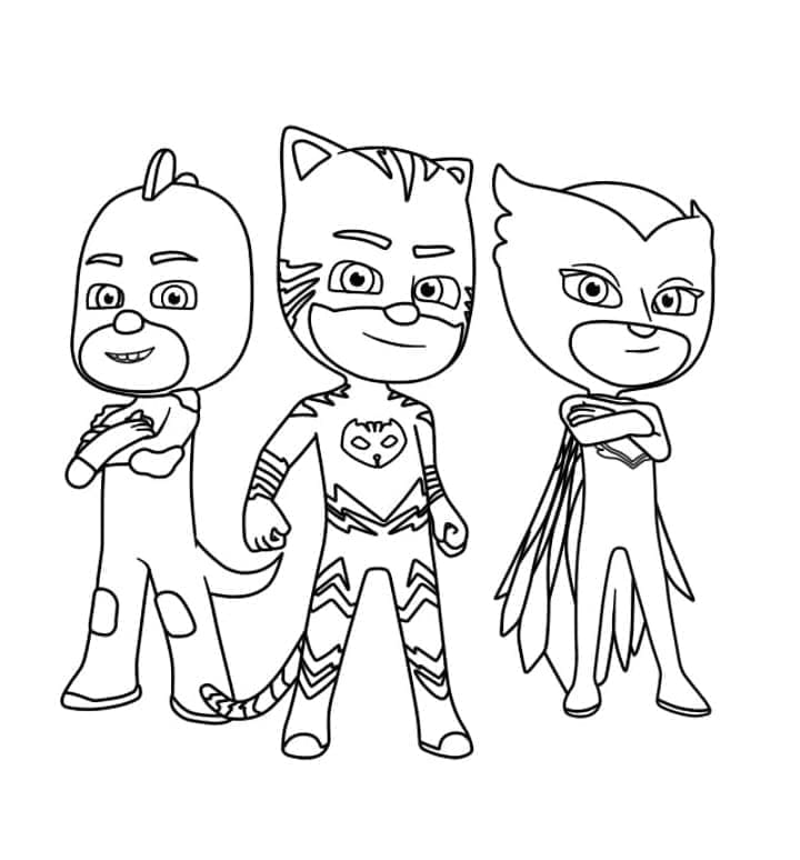 Målarbild Kattpojken, Ugglis och Gecko från Pyjamashjältarna