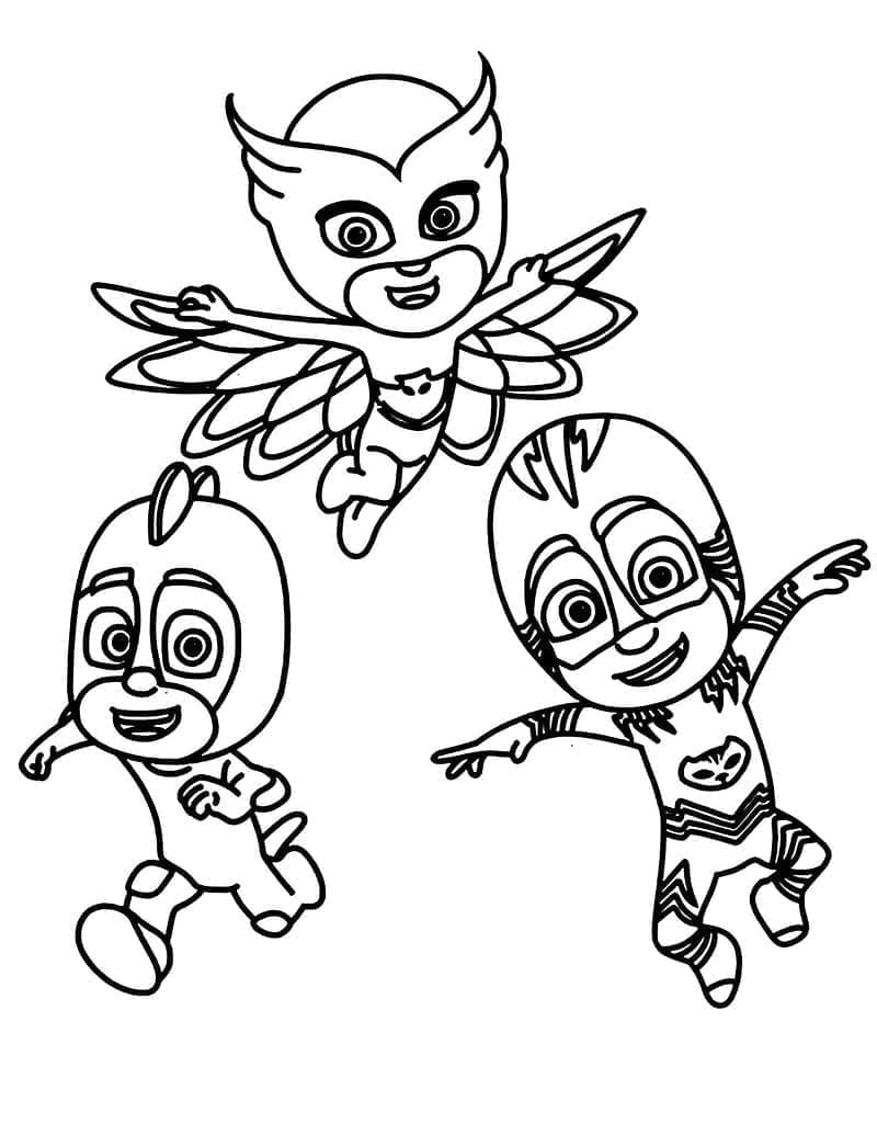 Målarbild Pyjamashjältarna Gecko, Ugglis och Kattpojken