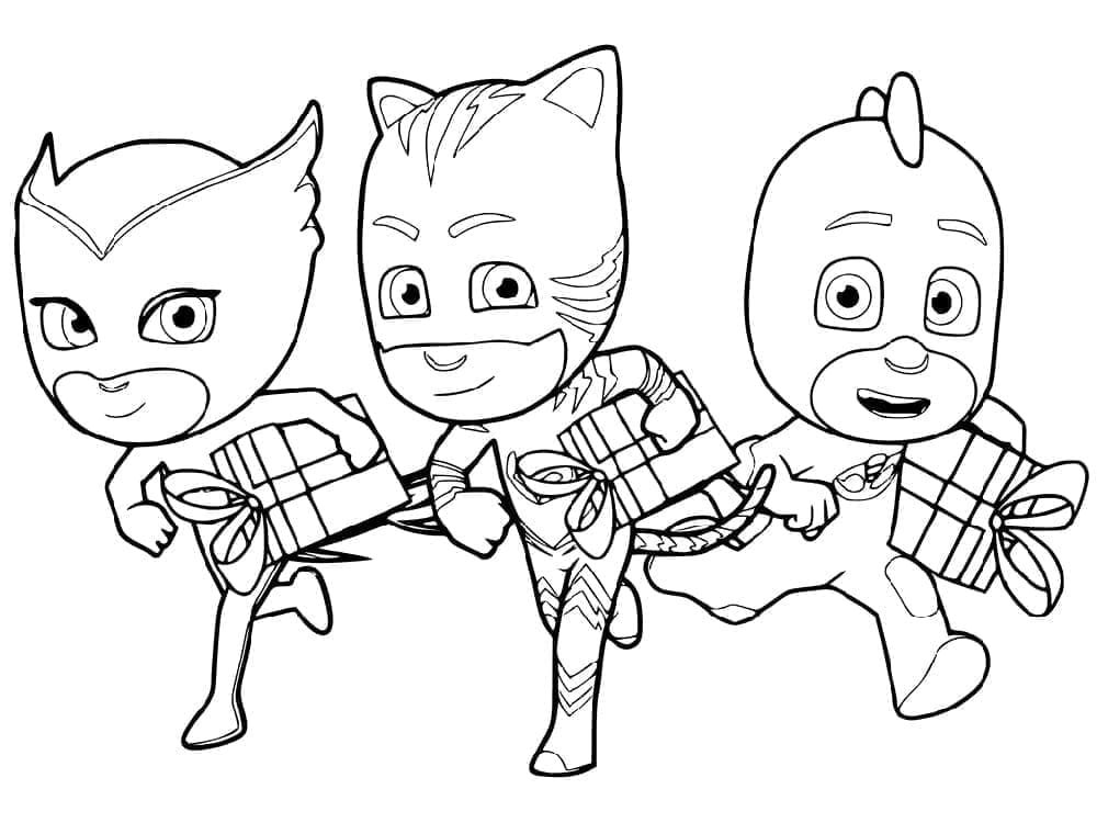 Målarbild Pyjamashjältarna Ugglis, Kattpojken och Gecko