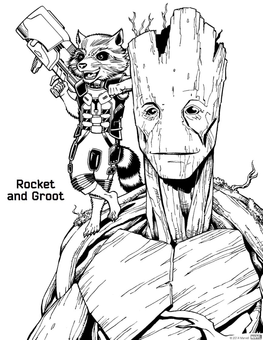 Målarbild Rocket Raccoon och Groot