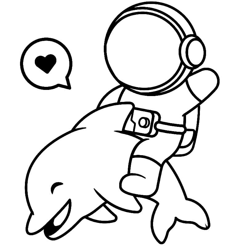 Målarbild Söt Delfin och Astronaut